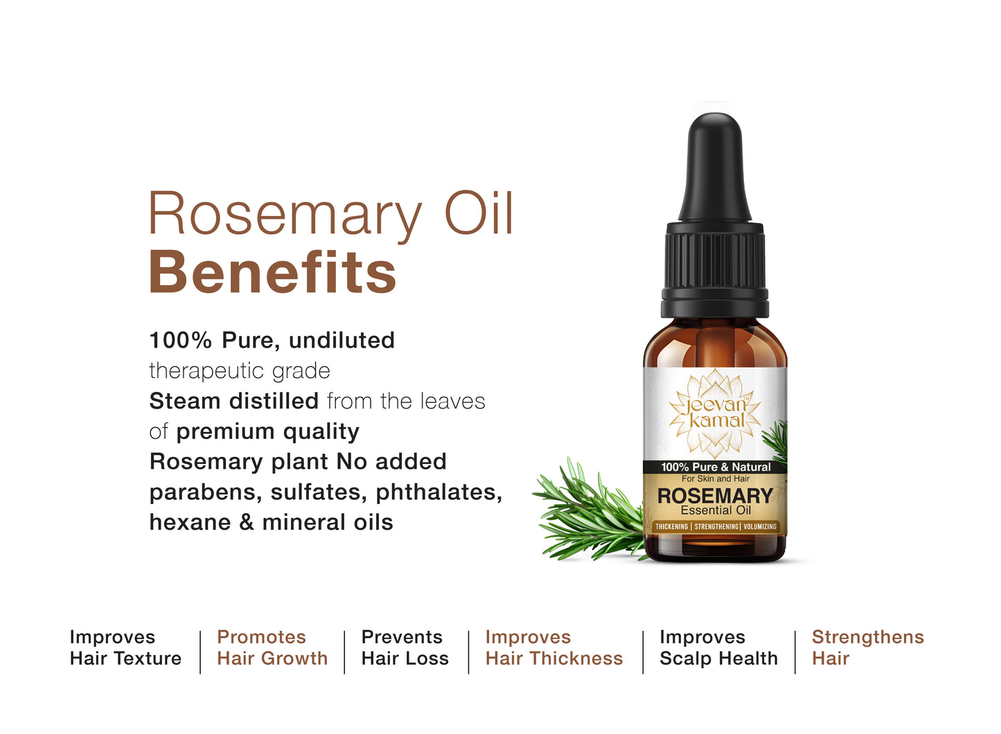 Jeevan Kamal Rosemary Essential Oil for Hair Growth, Hair Fall Control and Nourishment, Skin Care Organic, 100% Pure, Natural